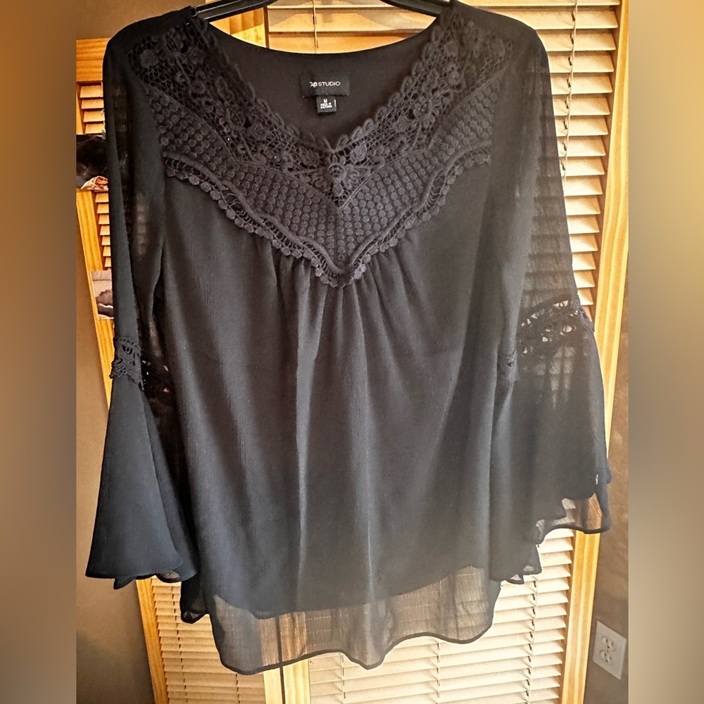 AB Studio brand black long sleeve pull over ladies top